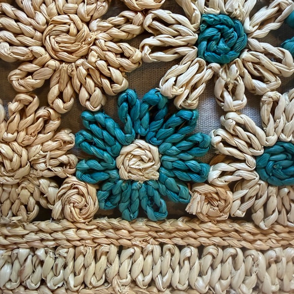 Haute Hippie Natural and Teal Handwoven Floral Tote - Picture 3 of 7